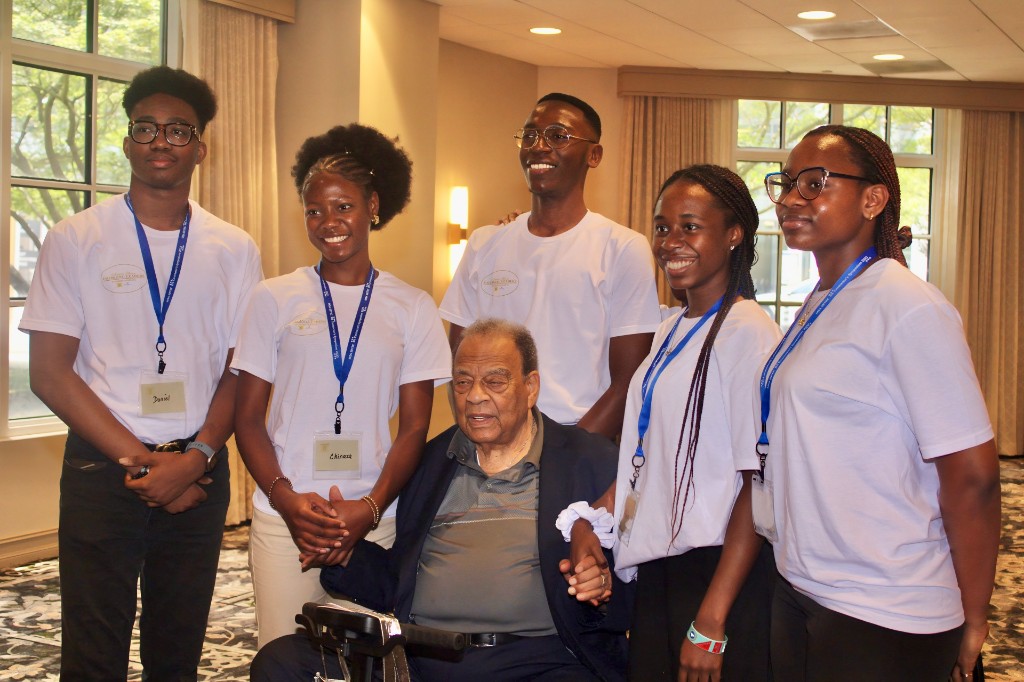 Student leaders gathered with a Hall of Fame mentor
