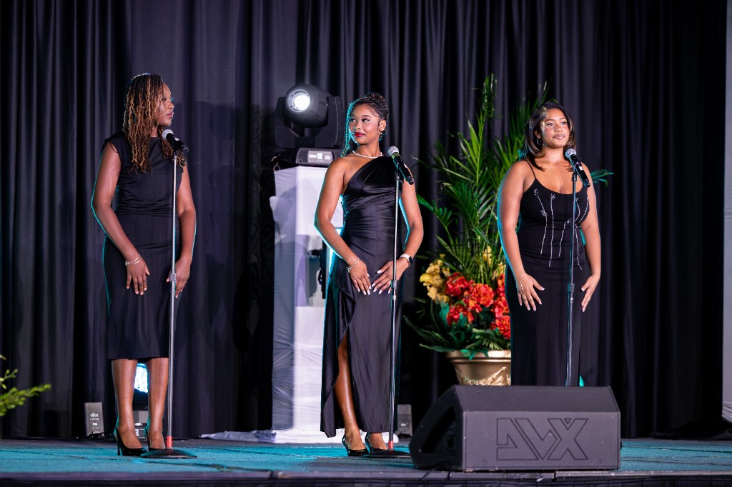 Three performers on stage at Hall of Fame Weekend